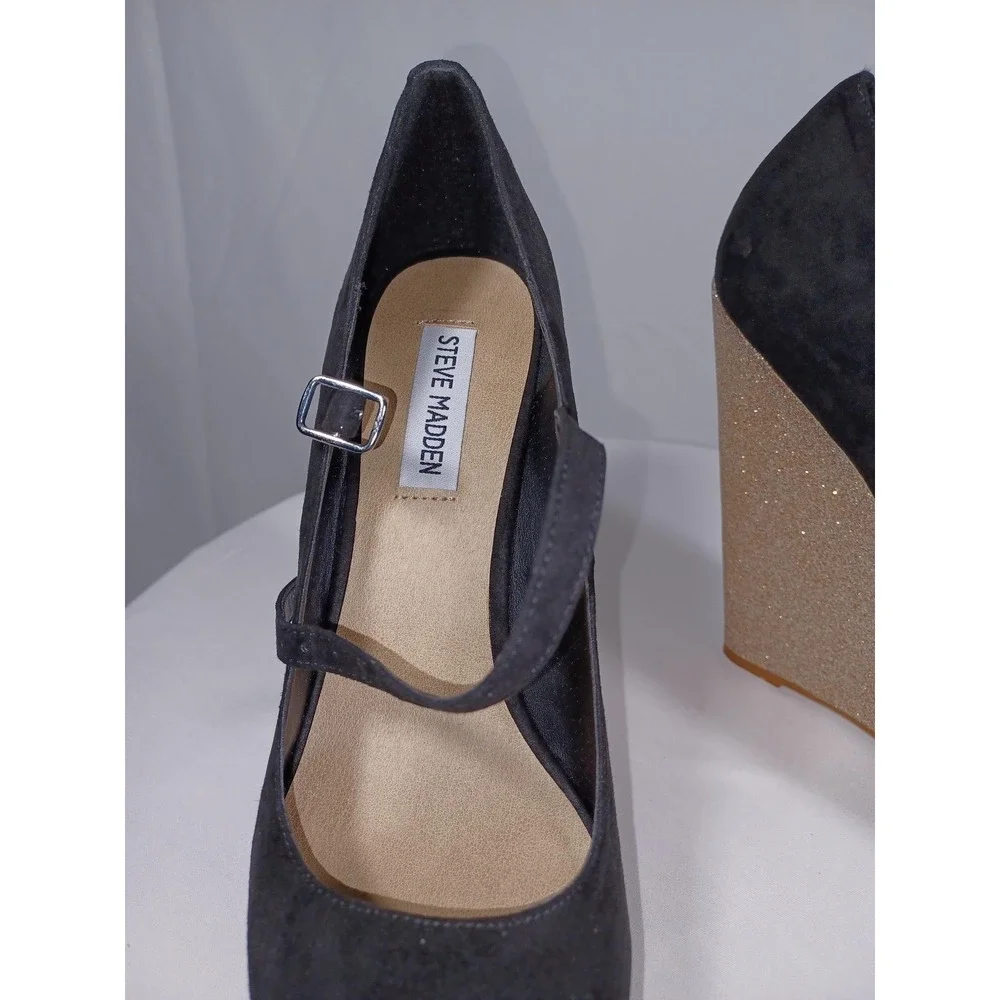 Steve Madden OPERA Shoes Womens‎ Size 8.5 Glitter Wedge Heels Peep Toe